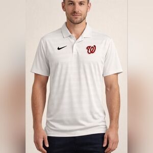 Nike Men’s White Dry Fit Polo with Washington Nationals MLB Logo. Size Medium